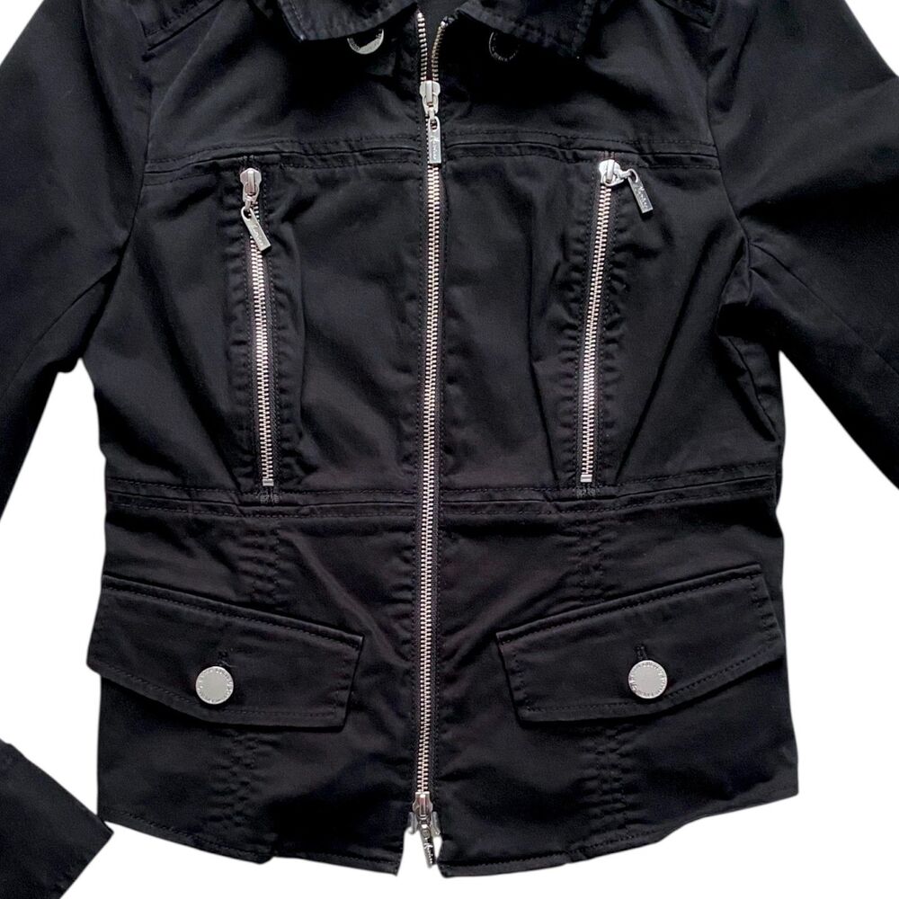 Womens Guess by Marciano Biker Jacket Full Zip Cropped Black Silver Size Small - Picture 3 of 6